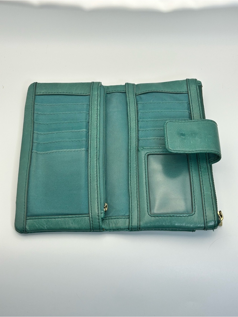 Vintage Fossil Ellis Green Leather Women's Clutch Wallet Multi-slots Zip Snap - Picture 8 of 12